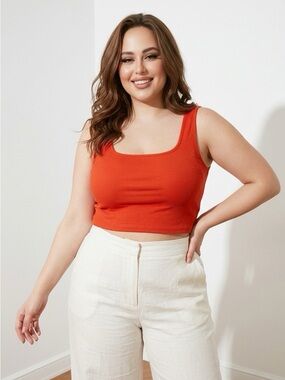 SHEIN Bright Orange Square-Neck Crop Tank